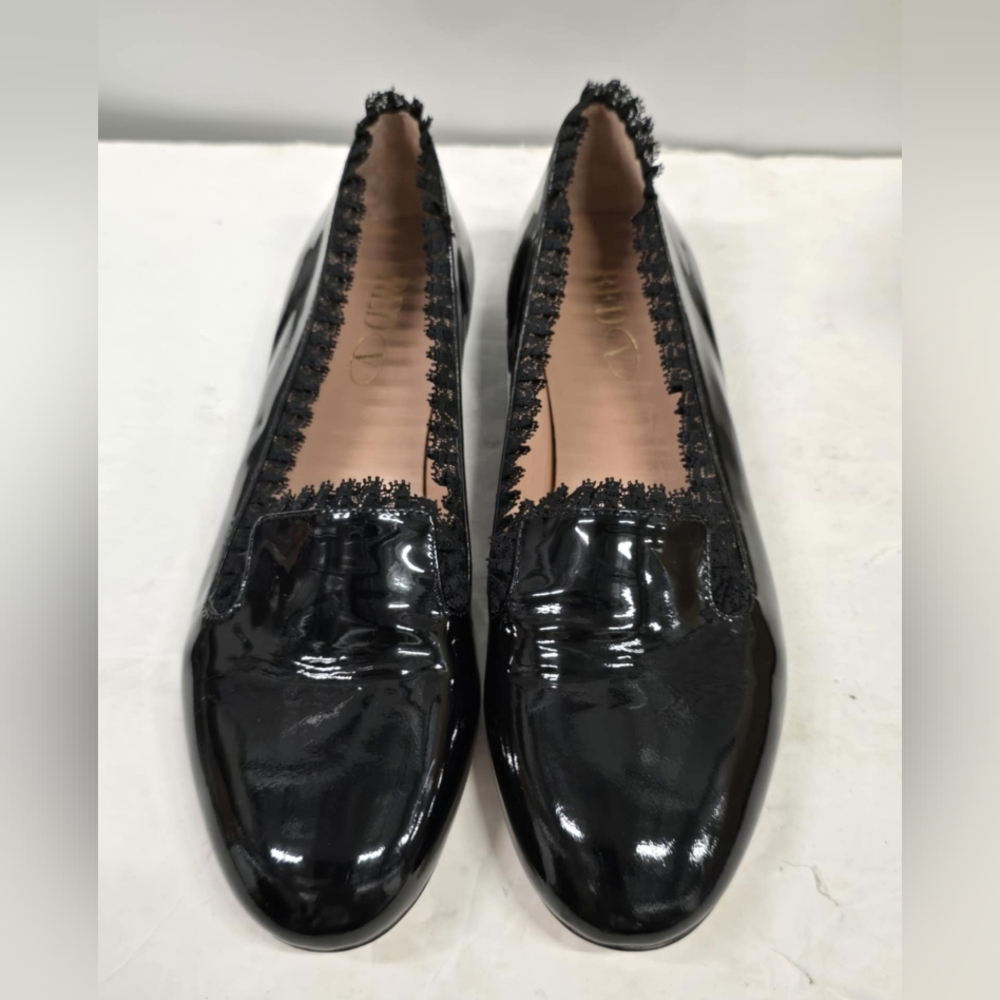 RED Valentino Black‎ Patent Leather Flats Lace Trim Flats SZ 39